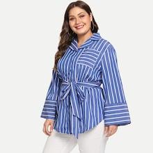 Shein Plus Belted Striped Blouse
