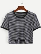 Shein Navy Striped Contrast Trim T-shirt