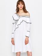 Shein Contrast Trim Oblique Shoulder Frill Dress