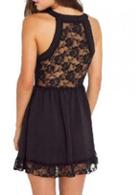 Rosewe Sweet Lace Patchwork Button Embellishment Tank Dress Black