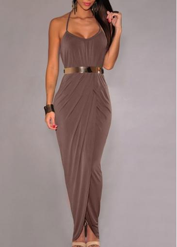 Rosewe Halter Neck Backless Green Wrap Dress