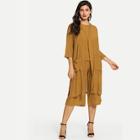Shein Solid Top & Wide Leg Pants With Longline Kimono