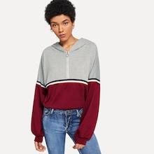 Shein Tape Detail Quarter Zip Hoodie