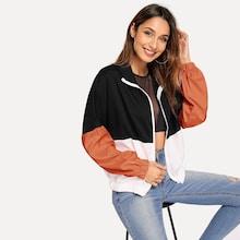 Shein Elastic Hem Color Block Windbreaker Jacket