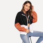 Shein Elastic Hem Color Block Windbreaker Jacket