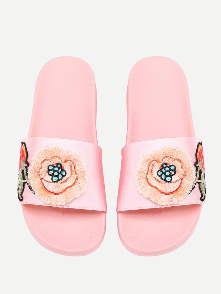 Shein Embroidery Detail Flower Satin Slides