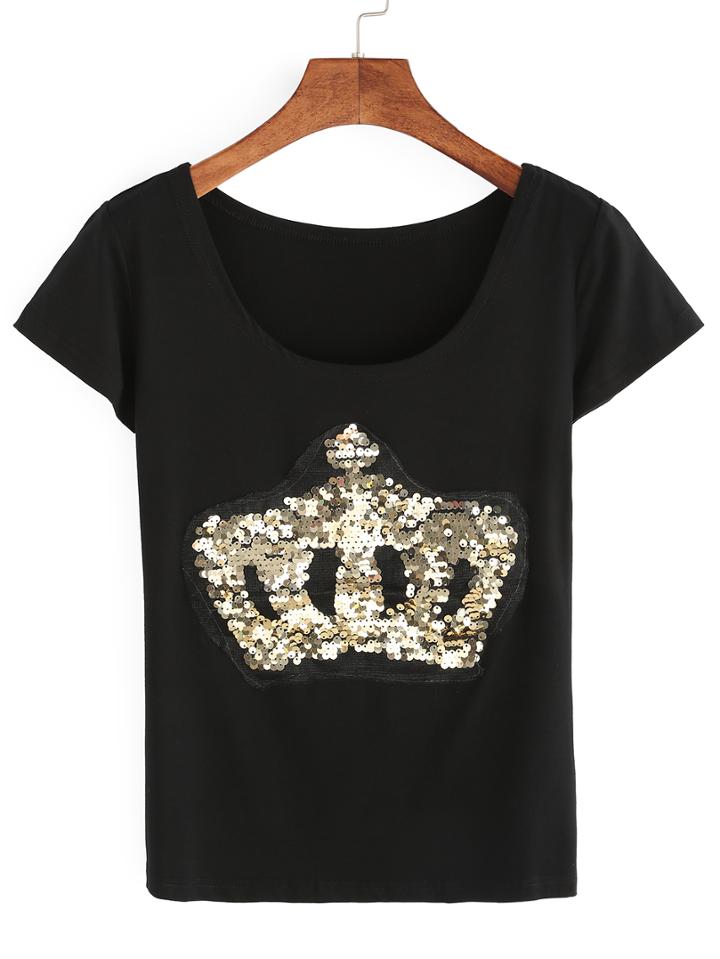 Shein Gold Sequin Crown T-shirt