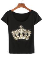 Shein Gold Sequin Crown T-shirt