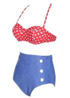 Rosewe Comfy Dot Tops With Deep Blue Thong Girls Swimwear
