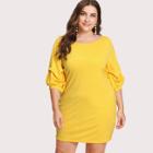 Shein Plus Bishop Gathered Sleeve Solid Dress