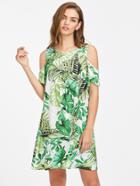 Shein Open Shoulder Flutter Sleeve Tropical Dress