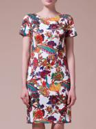 Shein Color Short Sleeve Peacock Print Sheath Dress