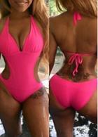 Rosewe Hlater Neck Pink One Piece Monokini