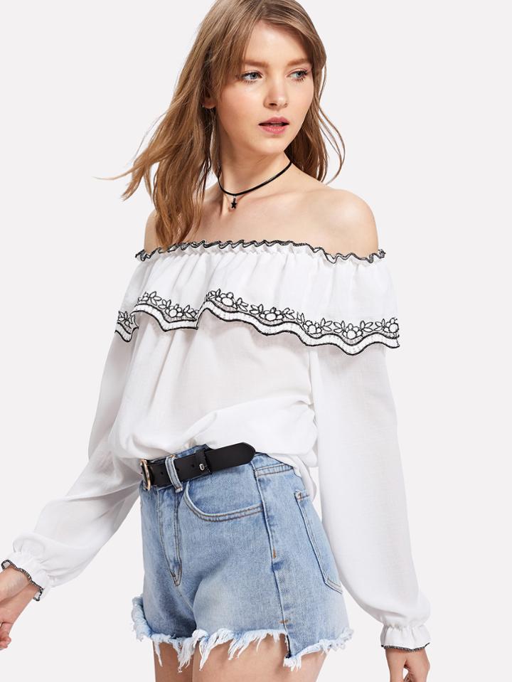 Shein Lace Crochet Contrast Off Shoulder Blouse