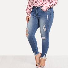 Shein Plus Bleach Wash Ripped Skinny Jeans