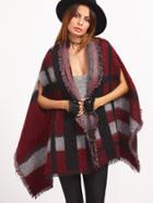 Shein Oversized Burgundy Striped Eyelash Fringe Shawl