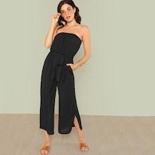Shein Tie Waist Slit Hem Tube Culotte Jumpsuit