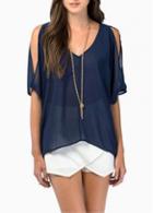 Rosewe Charming V Neck Half Sleeve Navy Blue T Shirts