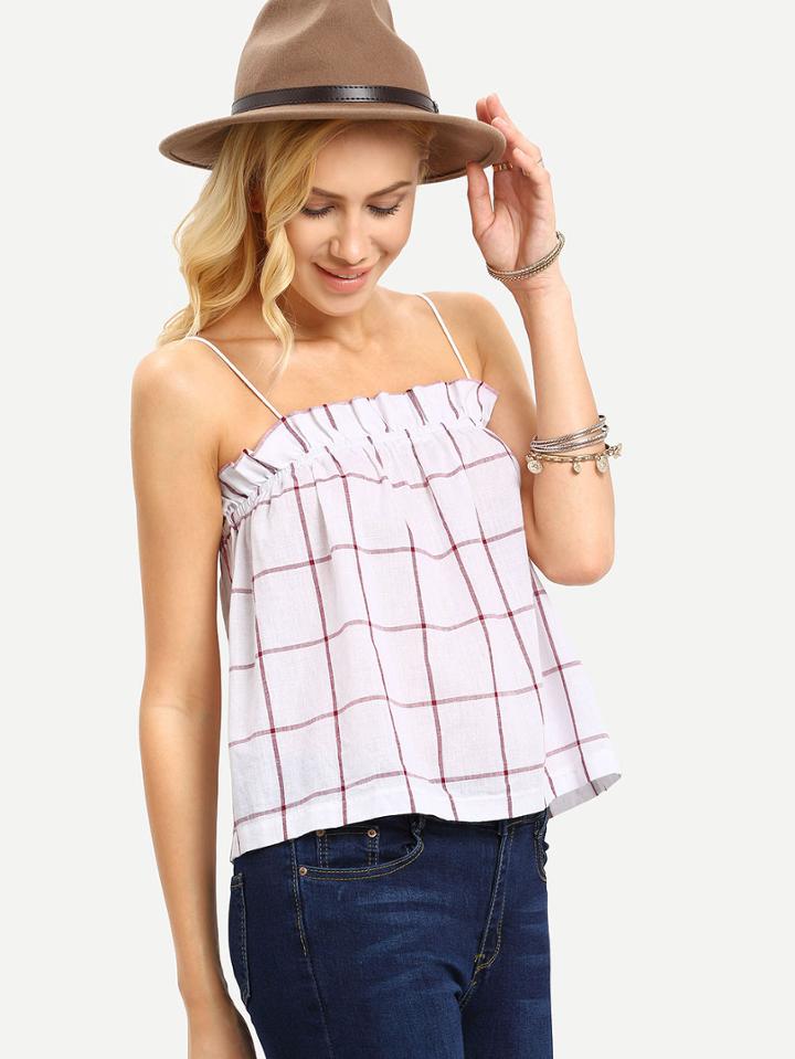 Shein Red White Plaid Spaghetti Strap Blouse