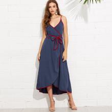 Shein Contrast Binding Wrap Cami Dress With Belt