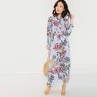 Shein Button Front Belted Striped Floral Dress