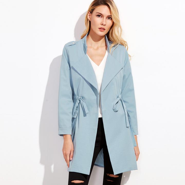Shein Blue Drawstring Waist Wrap Coat