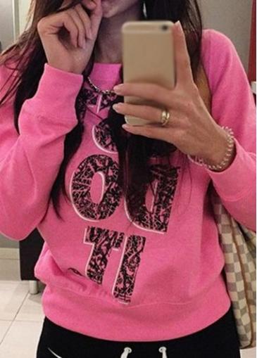 Rosewe Leopard Letter Print Long Sleeve Rose Sweatshirt