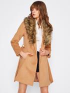 Shein Faux Fur Shawl Collar Self Belted Coat