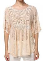 Rosewe Apricot See Through Lace Round Neck Blouse