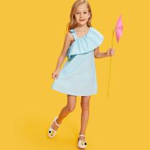Shein Girls Bow Strap Flounce One Shoulder Dress