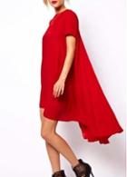 Rosewe Red High Low Hem Women Short Sleeve Dress