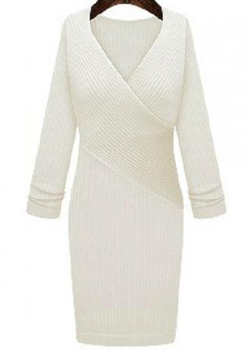 Rosewe New Arrival Long Sleeve White Dress With V Neck