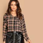 Shein Pocket Patched Plaid Blouse