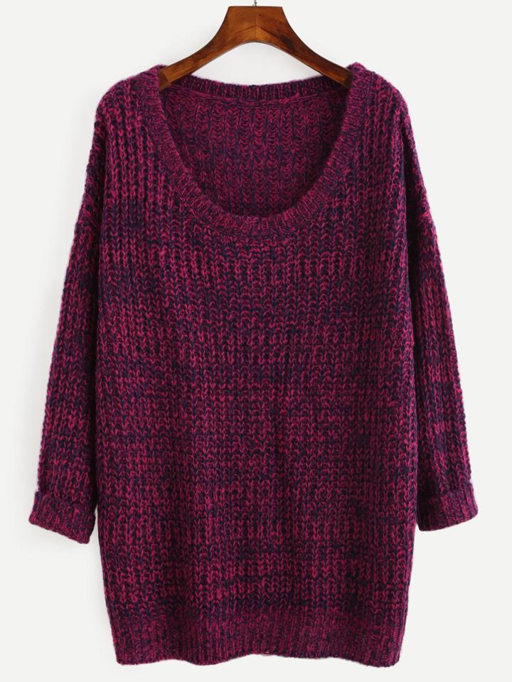 Shein Rose Red Round Neck Long Sleeve Pullover Sweater