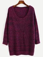 Shein Rose Red Round Neck Long Sleeve Pullover Sweater