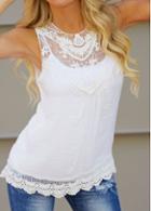 Rosewe Lace Splicing White Sleeveless Chiffon Tank Top