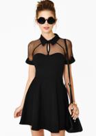 Shein Black Peterpan Contrast Sheer Mesh Hollow Dress