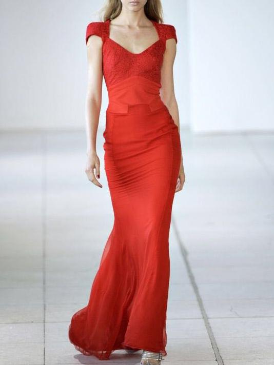 Shein Red Cap Sleeve Mermaid Maxi Dress
