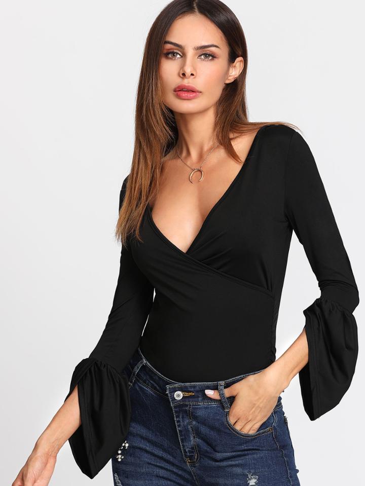 Shein Deep V Neckline Surplice Tee