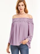 Shein Purple Hollow Out Crochet Off The Shoulder Top