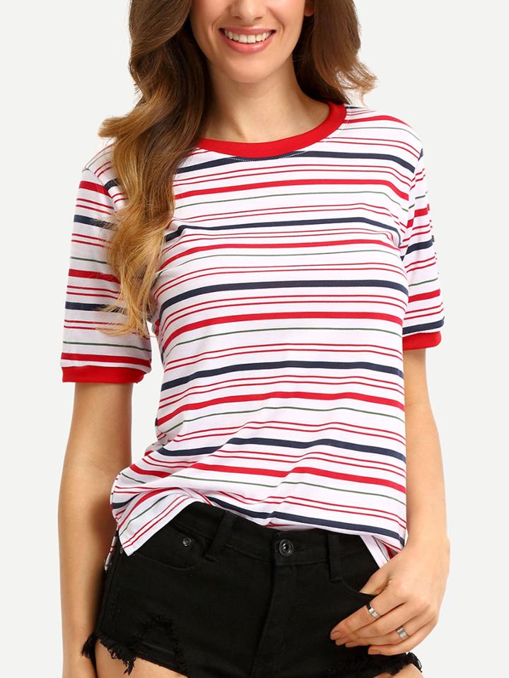 Shein Contrast Trim Striped T-shirt