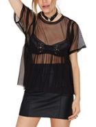Shein Black Sheer Mesh Pleated Shirt