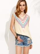 Shein Multicolor Print V Neck Split Side T-shirt