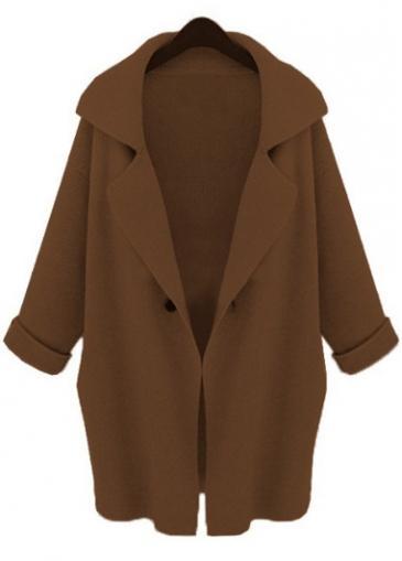 Rosewe Chic Turndown Collar Long Sleeve Woman Sweaters Coffee
