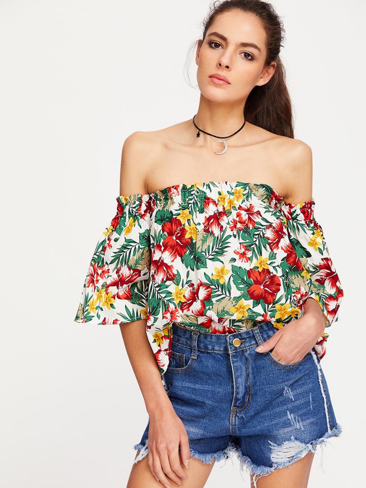 Shein Bardot Floral Print Top