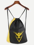 Shein Yellow And Black Logo Print Drawstring Nylon Bucket Bag