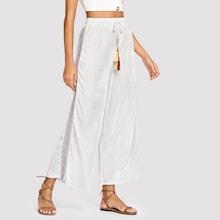 Shein Drawstring Waist Tassel Detail Wide Leg Pants