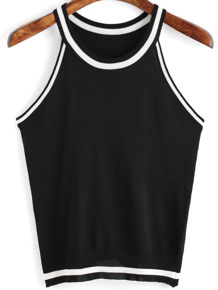 Shein Black Spaghetti Strap Contrast Trims Cami Top