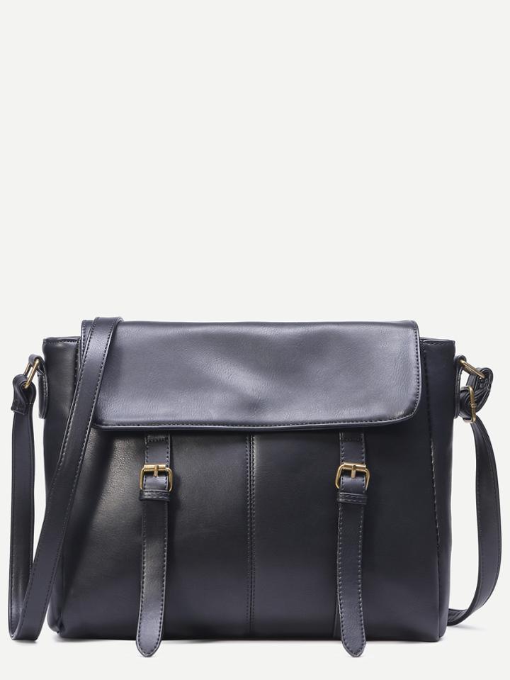 Shein Black Dual Buckle Flap Satchel Bag