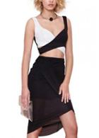 Rosewe Charming Color Block Strap Design High Low Dress